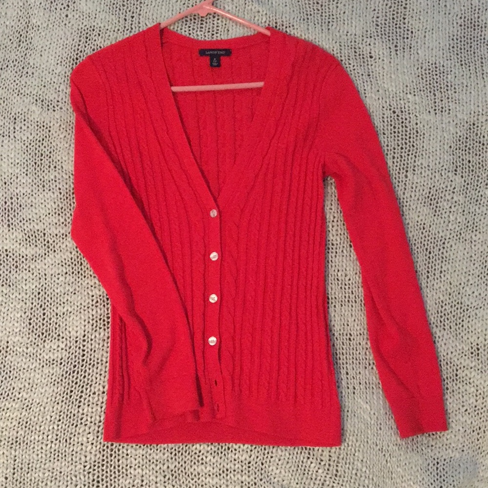 Land’s End Cable-knit Red Long-Sleeve Cardigan